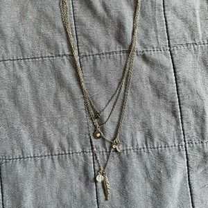 American Eagle 4 Layer Necklace with Moon and Feather Charms